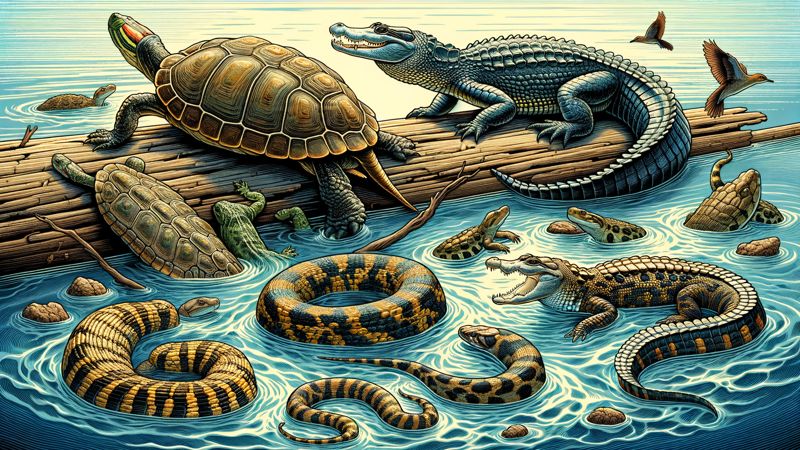 Reptilien, die im Wasser oder halb im Wasser leben